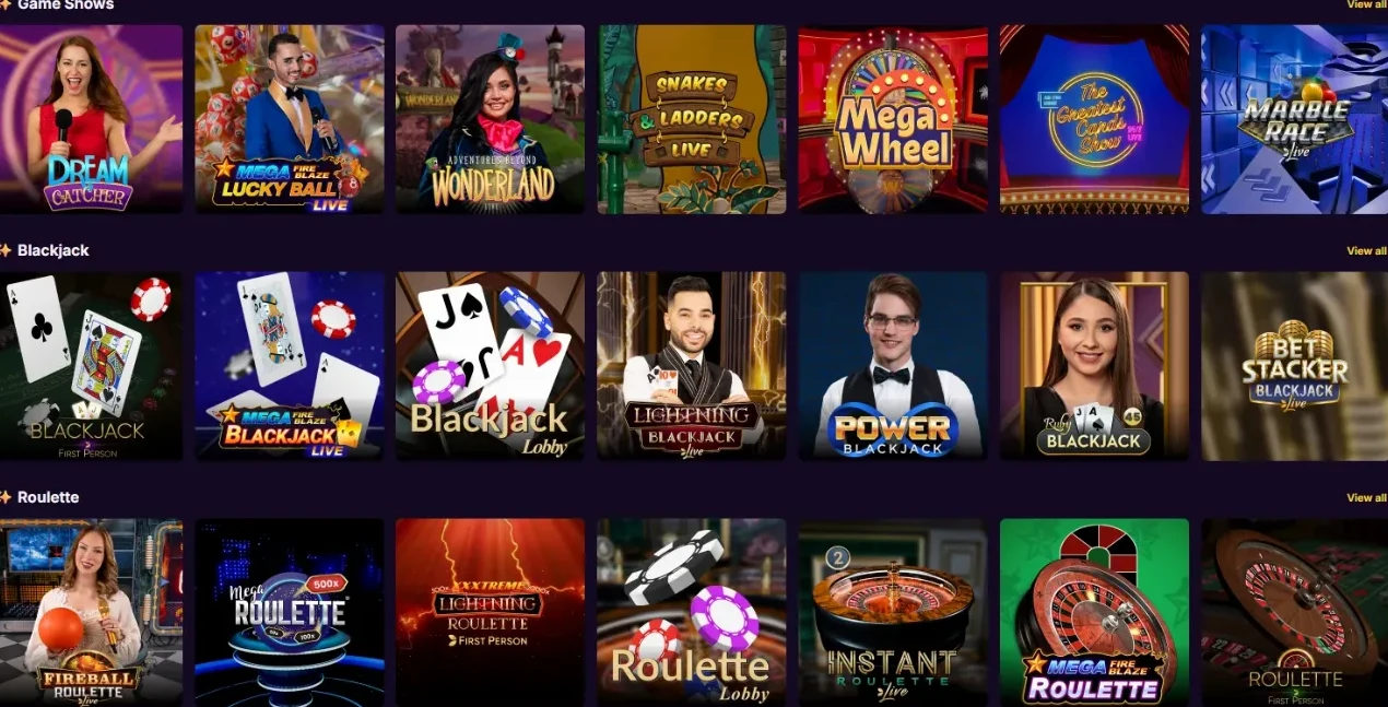Live casino met echte dealer aan roulette- en blackjacktafel bij Casino Vice
