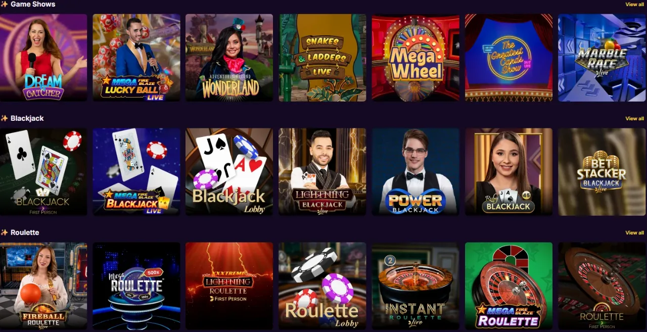 Live casino met echte dealer aan roulette- en blackjacktafel bij Casino Vice